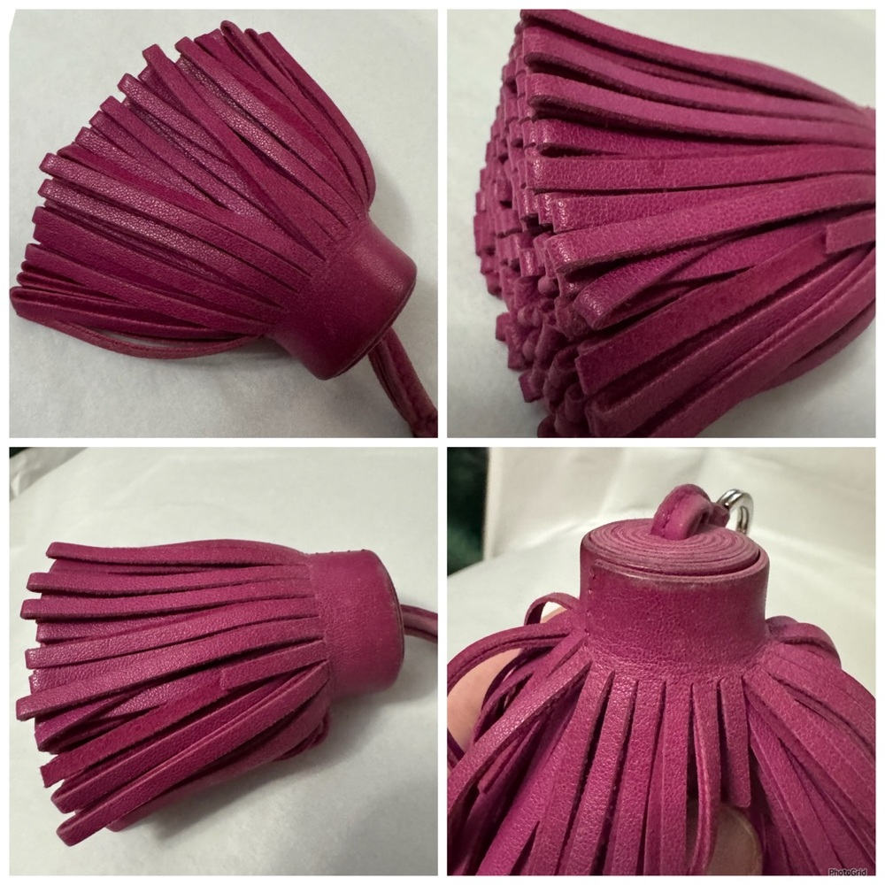 Hermès AUTHENTIC Carmen Leather Magenta Fuchsia Pink Fringe Key Ring Bag Charm - Picture 11 of 16